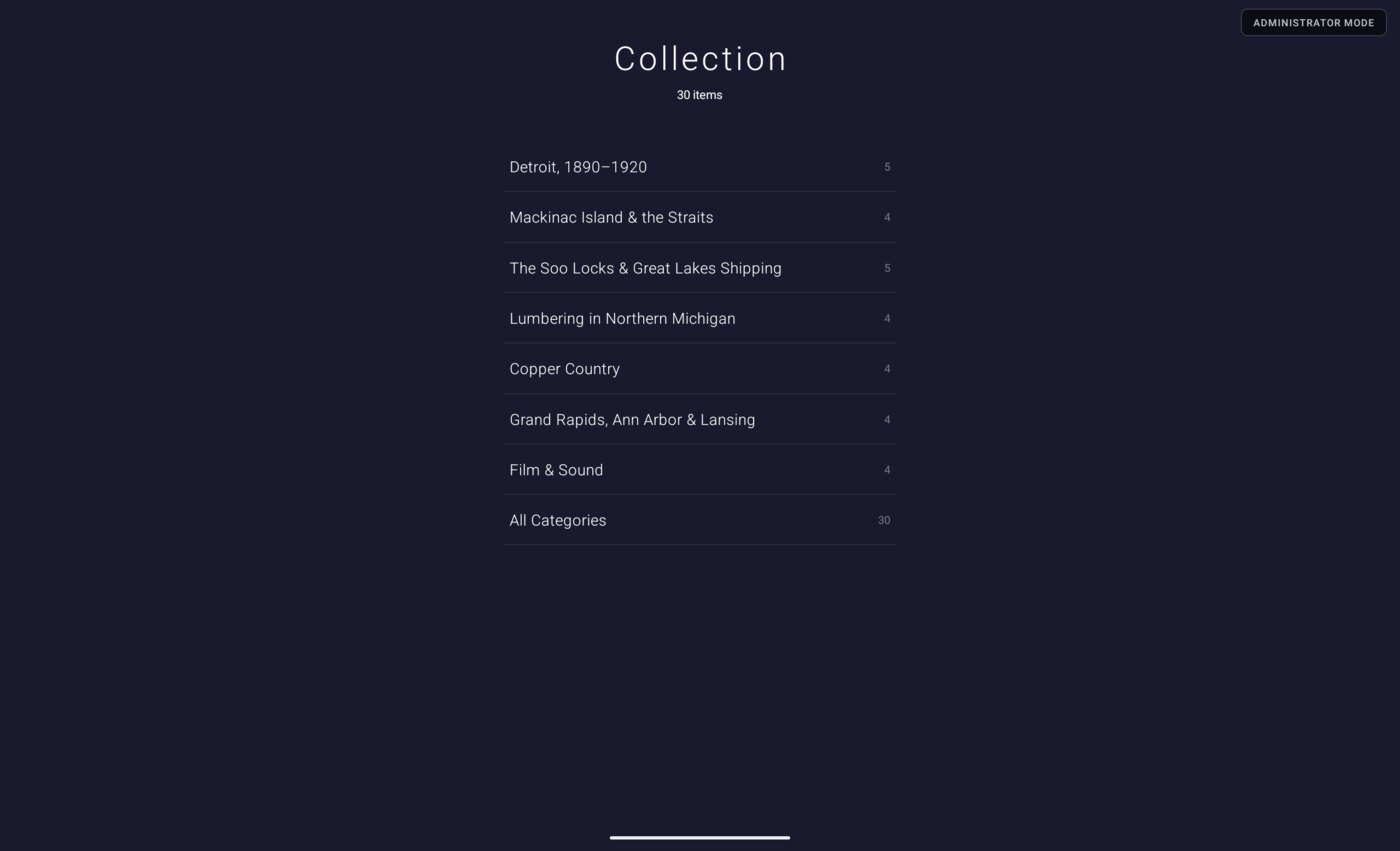Collection menu listing seven categories, each with an item count, plus 'All Categories'.